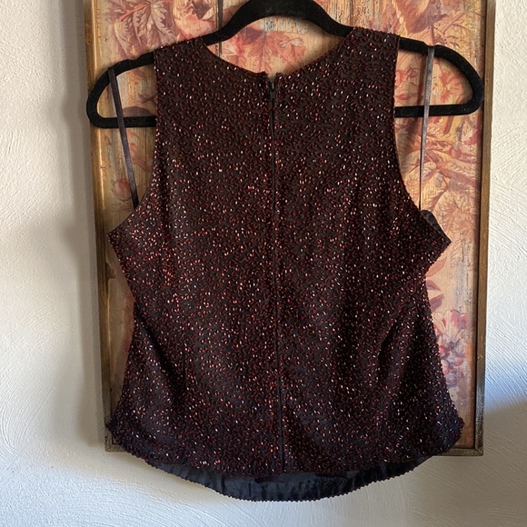 VINTAGE LAURENCE KAZAR DESIGNER SILK BEADED HIGH NECK TOP SLEEVELESS BLOUSE XL - Picture 12 of 15